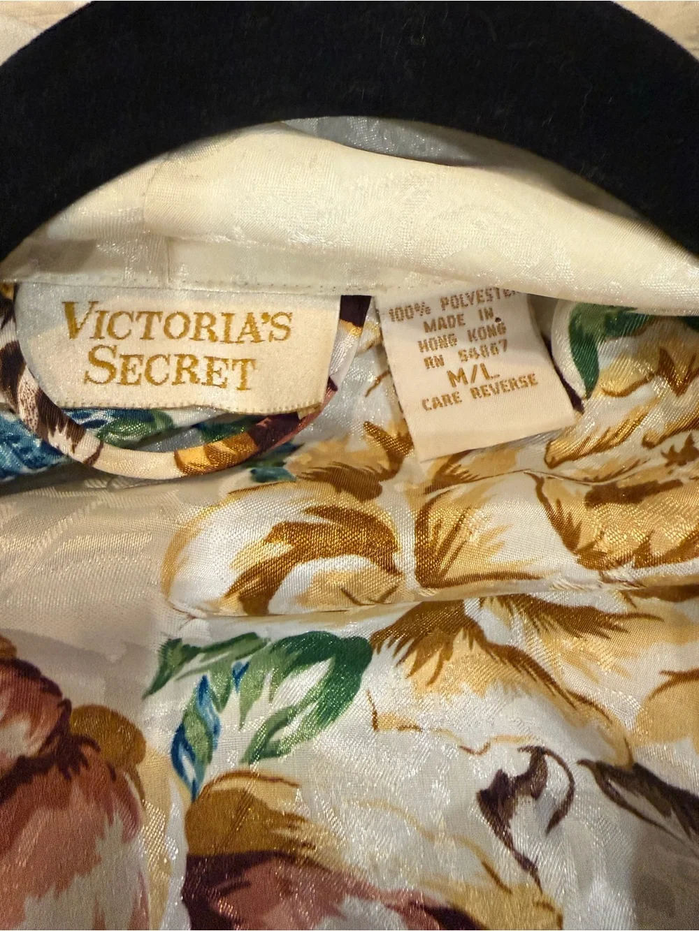 Vintage Victoria's Secret Cream Floral Satin Robe with Teal & Gold Accents - Picture 6 of 9
